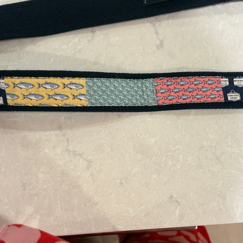 Vineyard Vines Multicolor Fish Pattern Belt